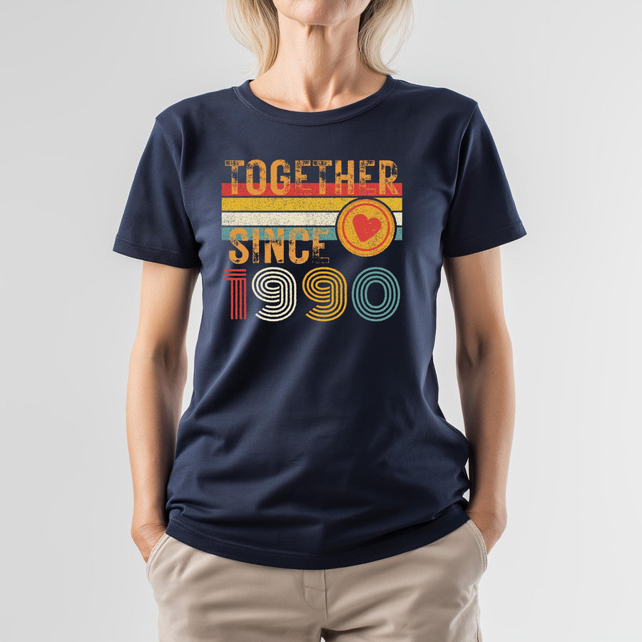 35th Anniversary Shirt, Est. 1990 Matching Couple Tees, Wifey & Hubby Gift, Married Since 1990 Custom Husband and Wife T