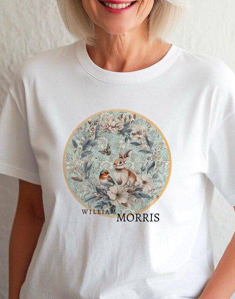 William Morris Rabbit & Bird T‑Shirt – Vintage Art Tee for Her/His, Botanical William Morris Art Print Shirt