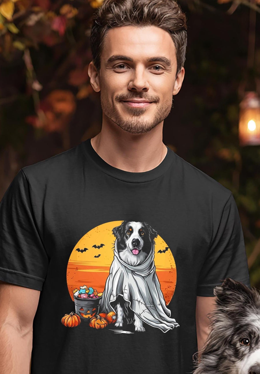 Halloween T-Shirt Border Collie Dog Halloween Shirt Pumpkin Bat Design Spooky Season Tee For Men Women & Kids