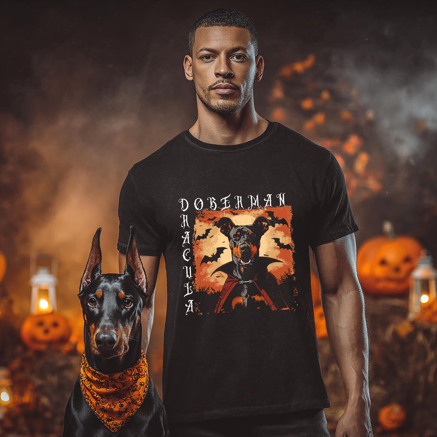 Halloween T-Shirt Doberman Dracula Dog Halloween Shirt Vampire Spooky Season Tee For Men Women & Kids