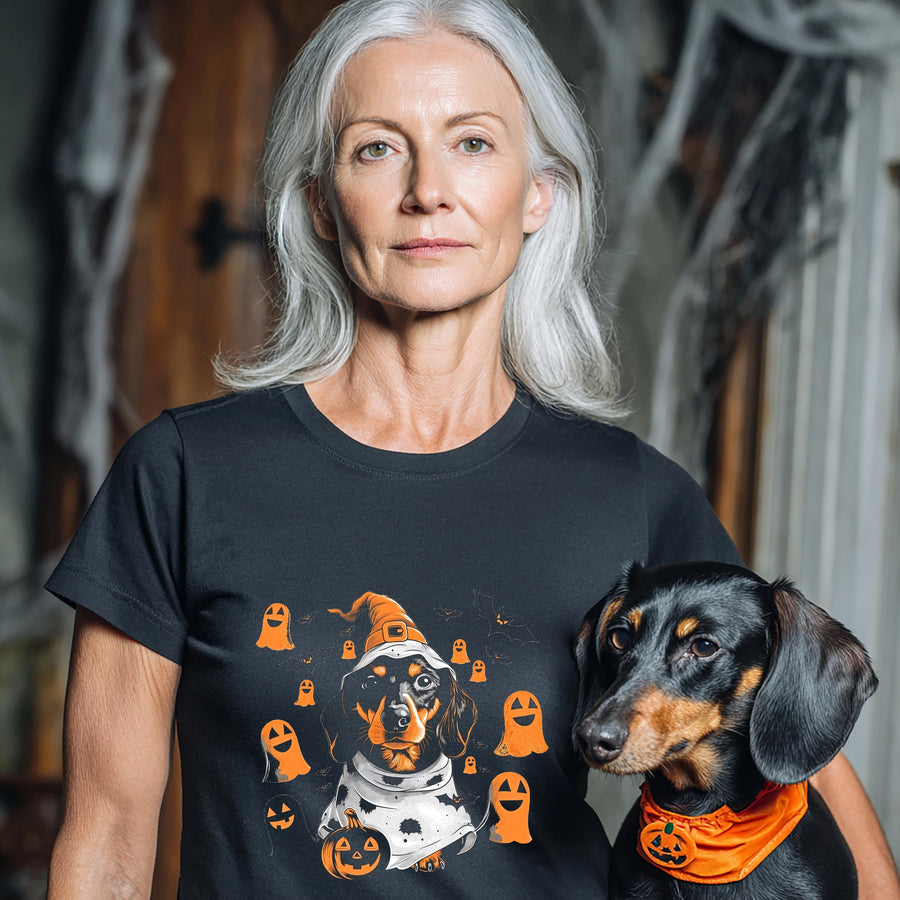 Halloween T-Shirt Dachshund Dog Halloween Shirt Pumpkin Bat Design Spooky Season Tee For Men Women & Kids