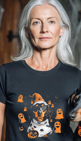 Halloween T-Shirt Dachshund Dog Halloween Shirt Pumpkin Bat Design Spooky Season Tee For Men Women & Kids