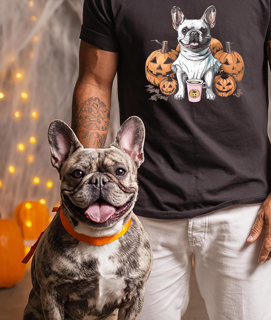Halloween T-Shirt French Bulldog Dog Halloween Shirt Pumpkin Bat Design Spooky Season Tee For Men Women & Kids