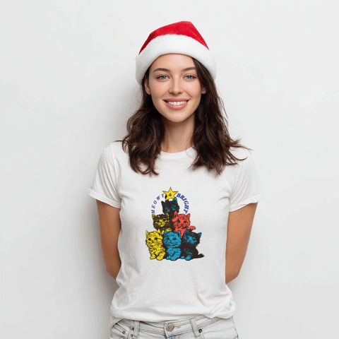 Meowy Catmas Shirt – Cute Cat Christmas Tree Tee, Merry Catmas Gift for Cat Lovers, Holiday Cat Mum T-Shirt, Funny Xmas Cat Lover Top