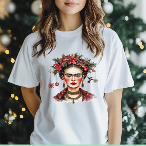 Frida Kahlo Christmas Shirt – Festive Frida T-Shirt, Feminist Holiday Tee, Latina Power Gift, Strong Women Xmas Top, Mexican Art Lover Shirt