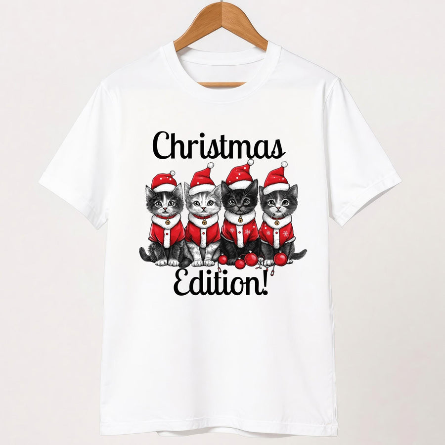 Cat Christmas Shirt – Meowy Christmas Cat Lover T-Shirt, Cute Cat Mom Xmas Gift, Holiday Catmas T-shirt, Festive Christm