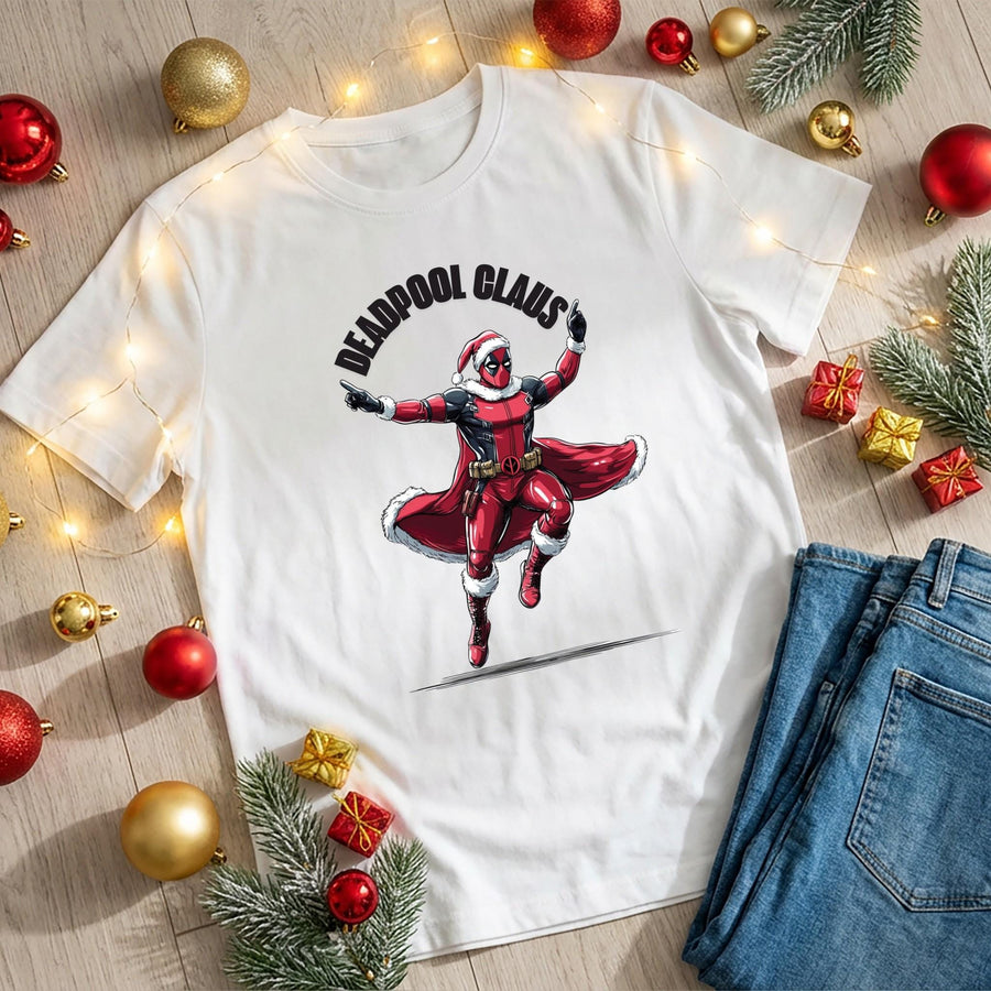 Deadpool Claus Christmas T-Shirt – Funny Deadpool Santa Tee, Marvel Xmas Shirt, Superhero Christmas Gift for Him or Her