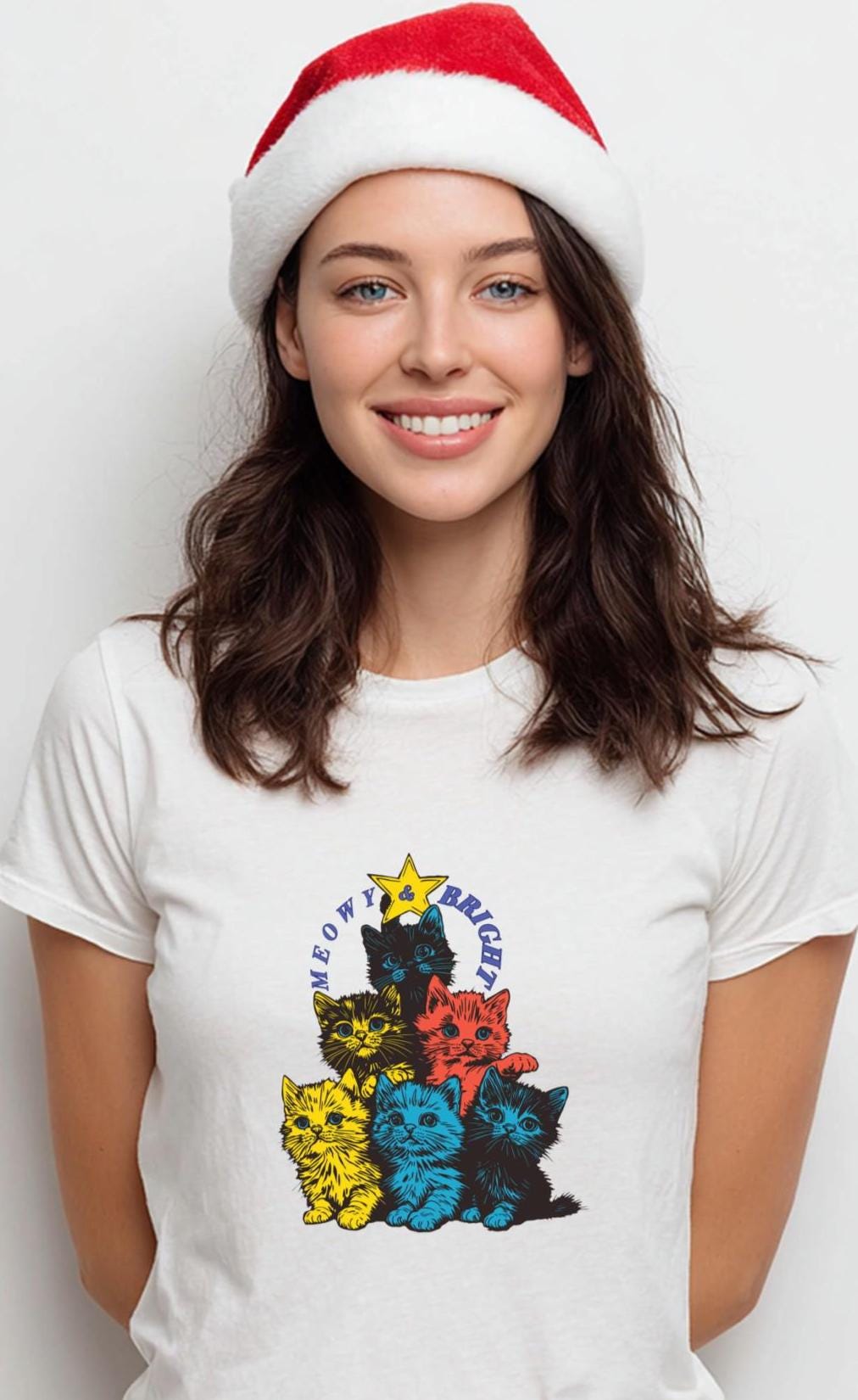 Meowy Catmas Shirt – Cute Cat Christmas Tree Tee, Merry Catmas Gift for Cat Lovers, Holiday Cat Mum T-Shirt, Funny Xmas Cat Lover Top