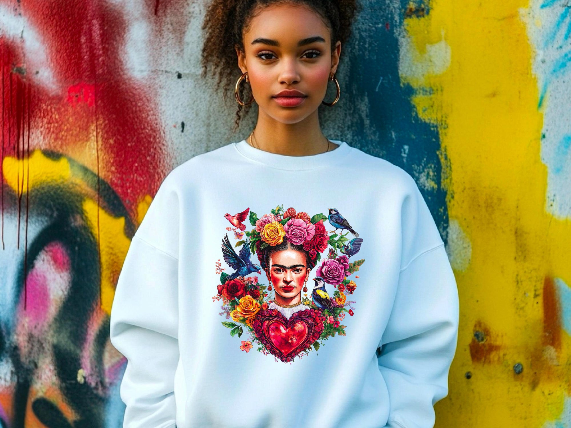 Frida Kahlo Art Sweatshirt | Unique Valentines Gift for Her | Women's Love for Valentine's Day | Frida Inspired Art | Floral Heart Jumper