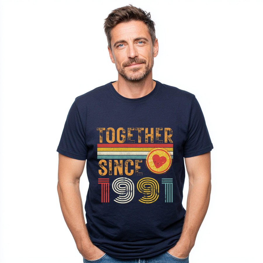 35th Anniversary Matching T-Shirts, Coral Anniversary Gift, Married Since 1991
