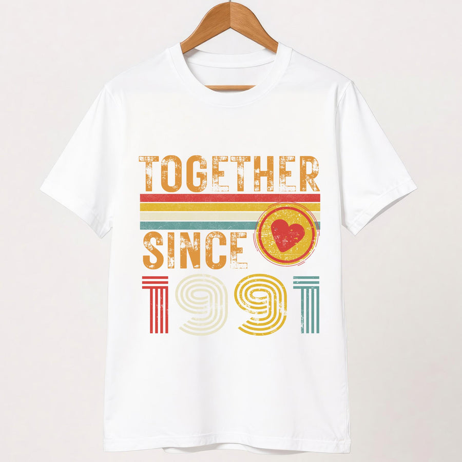 35th Anniversary Matching T-Shirts, Coral Anniversary Gift, Married Since 1991