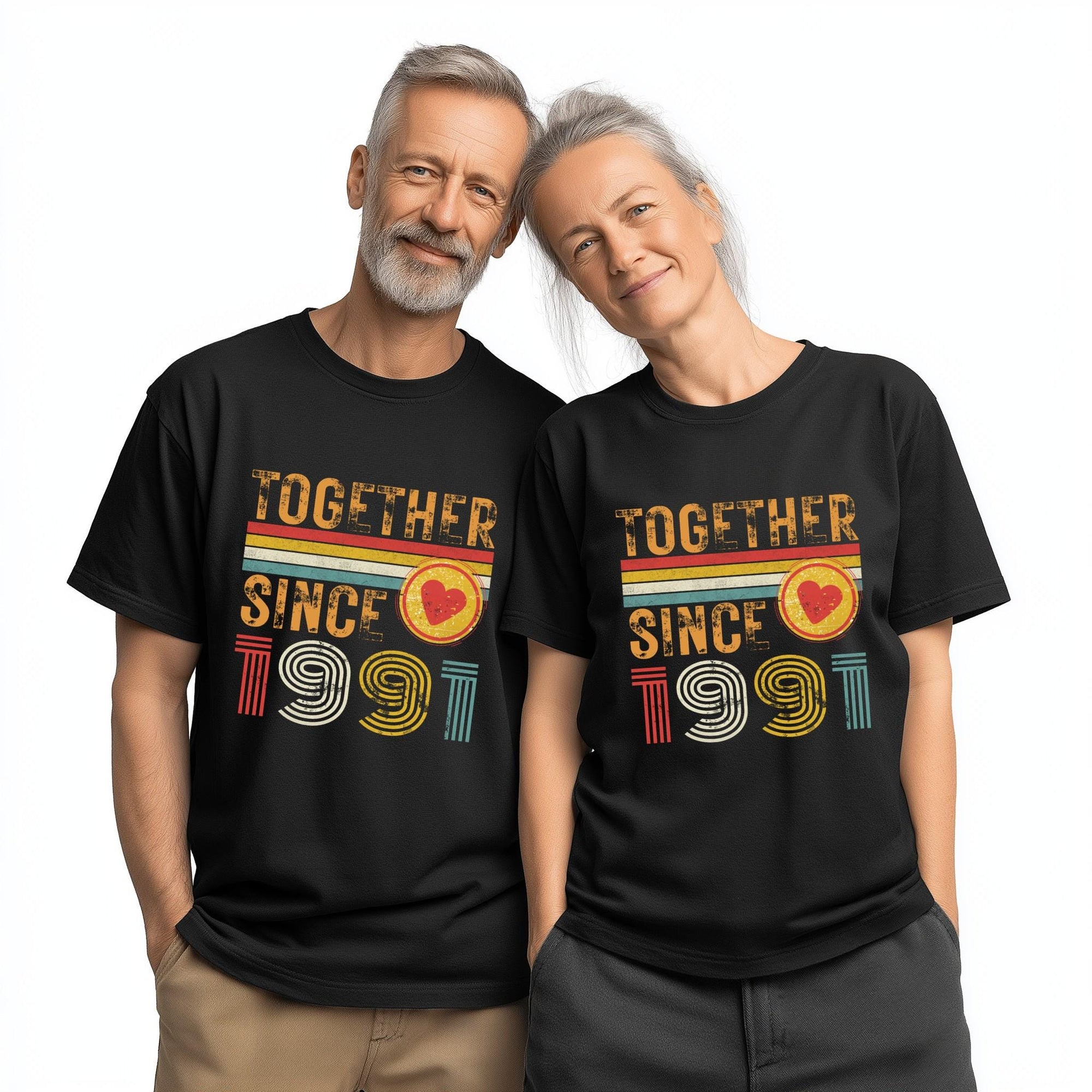 35th Anniversary Matching T-Shirts, Coral Anniversary Gift, Married Since 1991