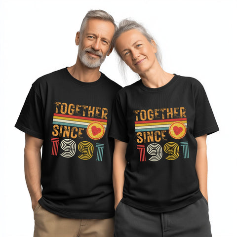 35th Anniversary Matching T-Shirts, Coral Anniversary Gift, Married Since 1991