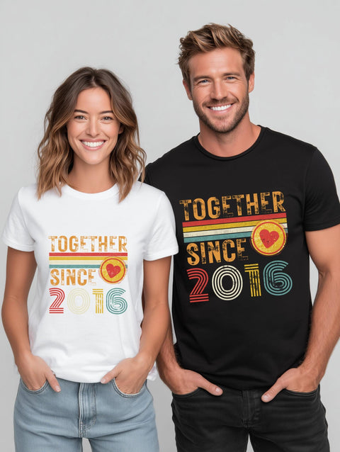 10th Anniversary Matching Couple T-Shirts, Tin Anniversary Gift