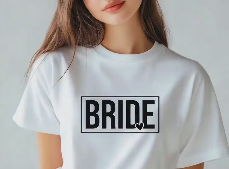 Bride Heart T-Shirt, Hen Do Bride Top, Minimal Bride Tee, Bridal Shower Gift