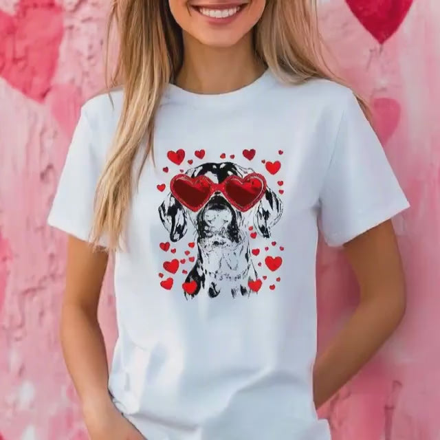 Valentines Dog T-Shirt – Funny Dog Lover Gift with Heart Sunglasses