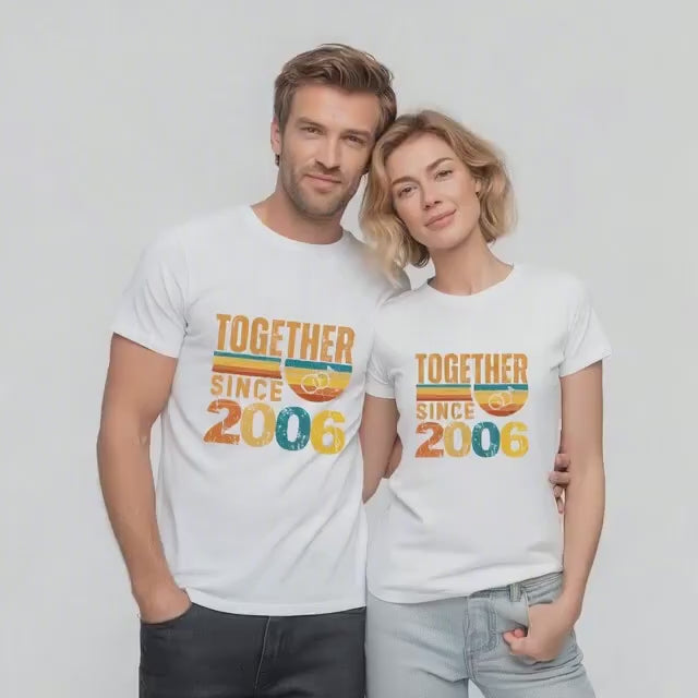 20th Anniversary Matching Couple T-Shirts, Vintage Married Since 2006