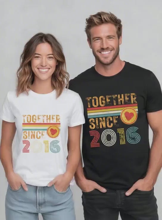 10th Anniversary Matching Couple T-Shirts, Tin Anniversary Gift