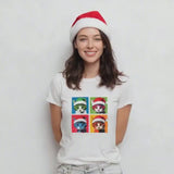 Pop Art Christmas Cat Shirt – Funny Andy Warhol Style Cat Tee, Cute Holiday Cat Lover Gift, Colourful Pet Lover Xmas T-S