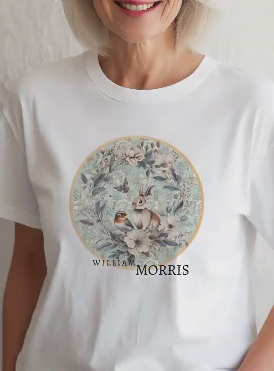 William Morris Rabbit & Bird T‑Shirt – Vintage Art Tee for Her/His, Botanical William Morris Art Print Shirt