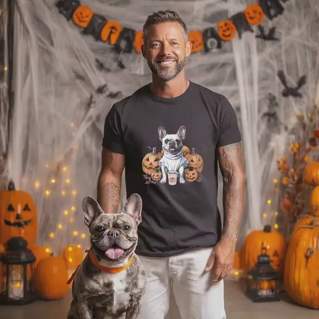 Halloween T-Shirt French Bulldog Dog Halloween Shirt Pumpkin Bat Design Spooky Season Tee For Men Women & Kids
