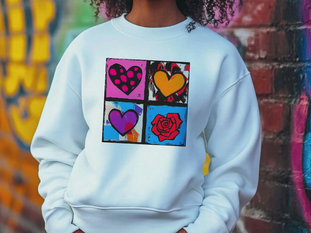 Warhol Inspired Heart & Rose Pop Art Sweatshirt - Valentine Gift