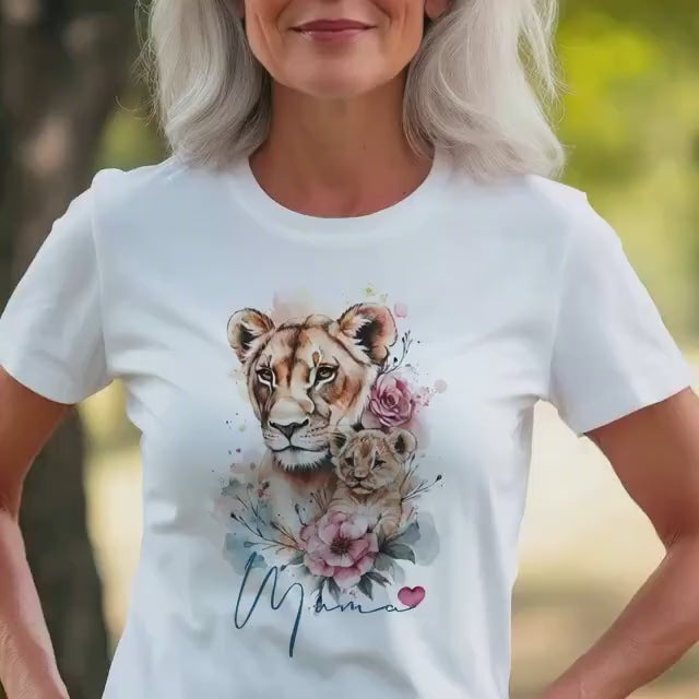 Mama Lion T-Shirt - Floral Lioness & Cub Graphic Tee - Mother's Day Gift