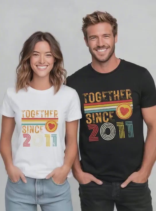 15th Anniversary Matching Couple T-Shirts, Crystal Anniversary Gift